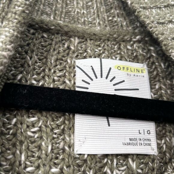 OFFLINE Aerie Chillside Quarter Zip Sweater Olive Green Cozy Oversized Large - Picture 3 of 6